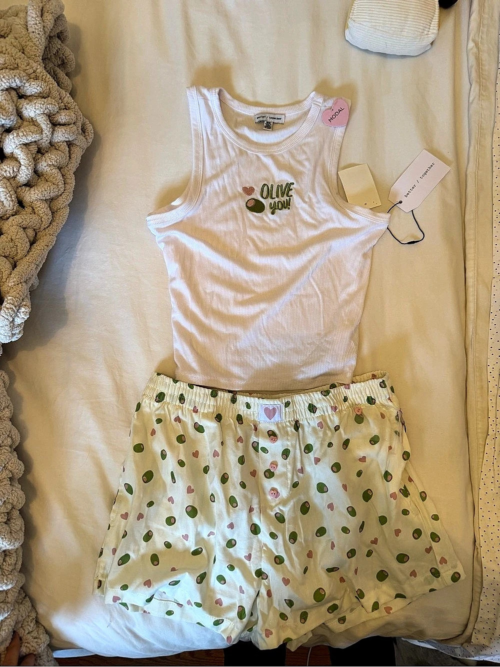 Pyjama Set Olive Print Tank & Shorts